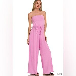 Zenana ACID WASHED STRAPLESS TUBE TOP JUMPSUIT